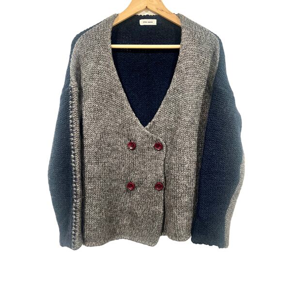 Women’s Preppy Minimalist Double Breasted Wool Color block Cardigan L - Picture 2 of 5